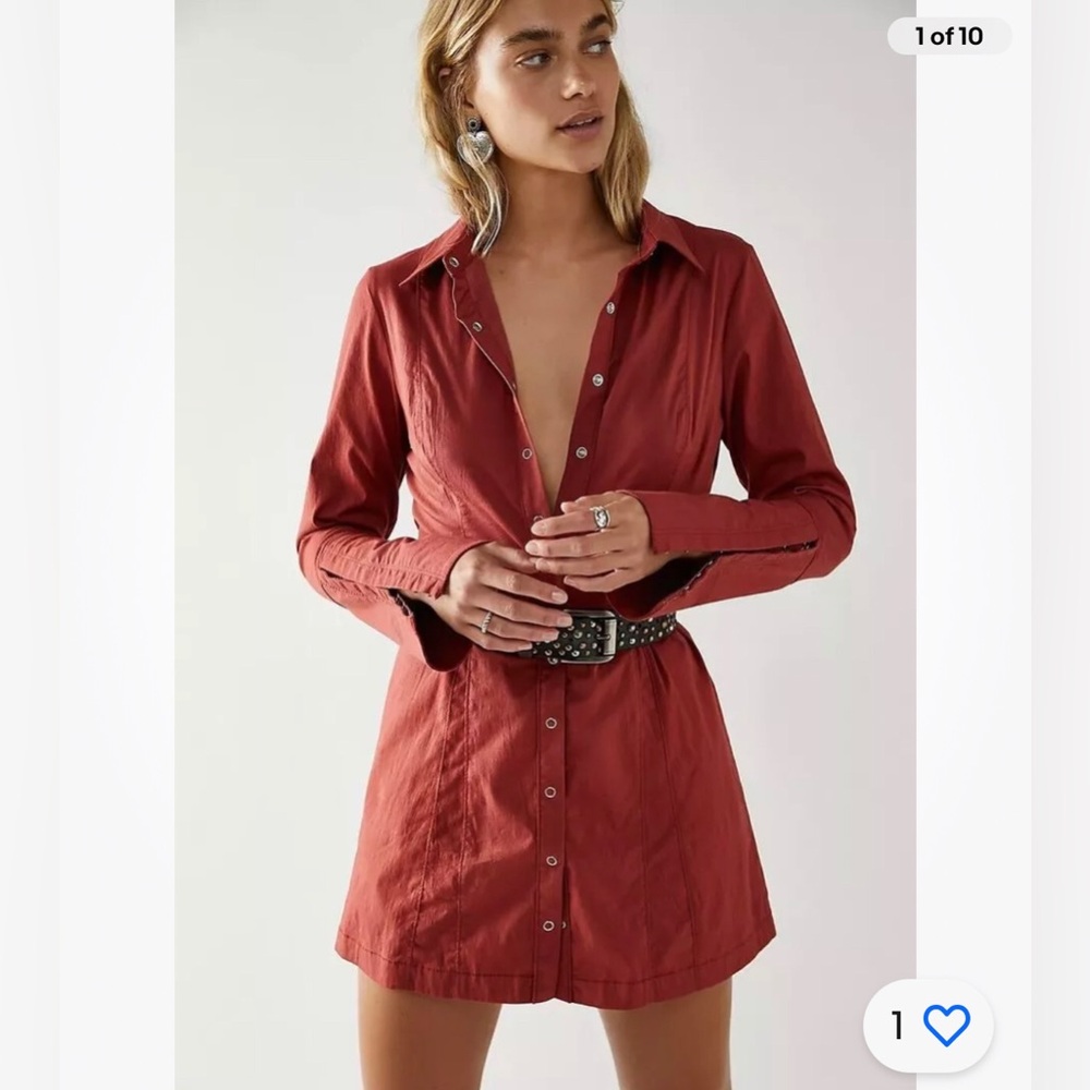 Free People Red Button-Up Mini Dress
